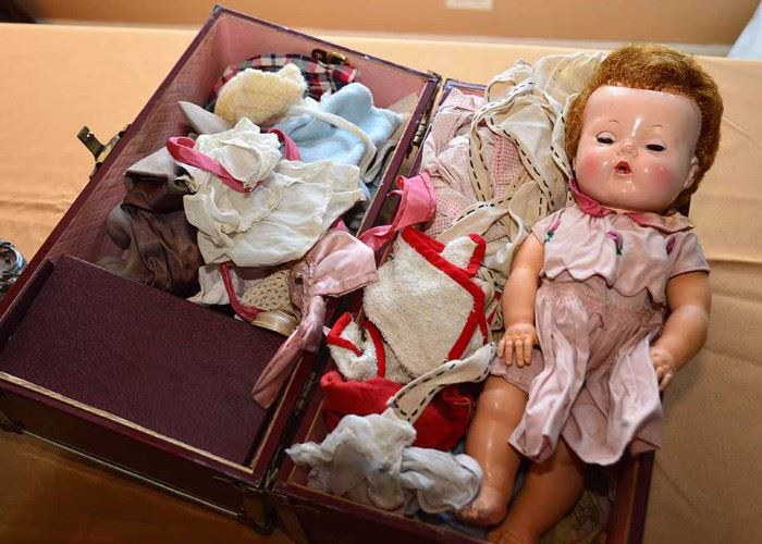 Vintage Doll Trunk (with Doll & Doll Clothing)