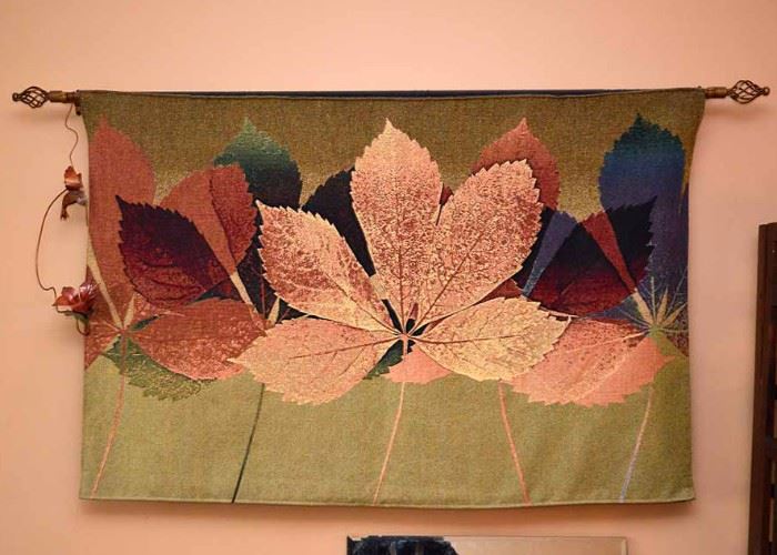 Wall Tapestry of Leaves with Hanging Rod