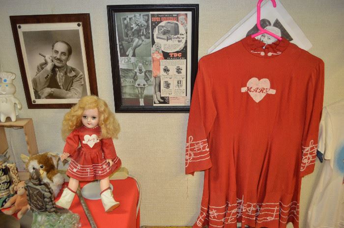 Living Room Mary Hartline Doll, Vintage Child's Dress, Groucho Marx Autographed photo