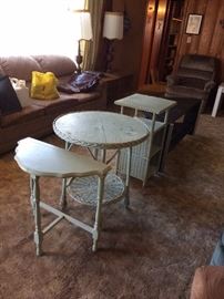 #108 1/2 green end table 24x12x24 $65
#106 green wicker round table 27x27 $100
#29 green wicker shelf 16x30$100 — at Vincent Rd Huntsville 35802 Call 256-656-989five.