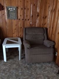#41 brown rocker recliner lazyboy $75
#109 white glass end table 21x21 $30 — at Vincent Rd Huntsville 35802 Call 256-656-989five