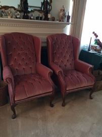 #37 (2) Rose button back wing back chairs $75 ea — at Vincent Rd Huntsville 35802 Call 256-656-989five.