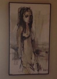 Gino Hollander, Portrait of a Nude, original acrylic on canvas, 42" high X 25" wide, signed lower right, dated '74