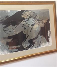 Gino Hollander (20thc American listed artist) Portrait of a nude, original artist signed lithograph, 30" X 38" framed, 21" X 29" sight size, artist proof