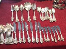 Wallace Grand Baroque sterling silver flatware set, partial service for 7, 45 pieces total, 73 Troy ounces