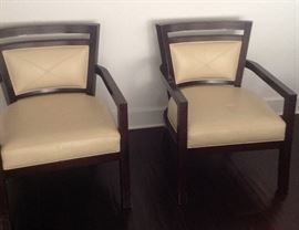 Pair of Michael Weiss for Vanguard Furniture beige leather occasional chairs