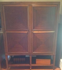 Modern rosewood and walnut two door cabinet