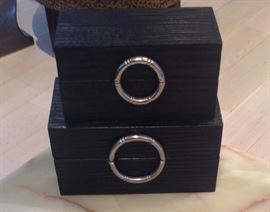 Two Global Views carved wood decorative boxes