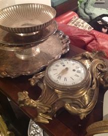 antique French bronze cartouche clock case, no works