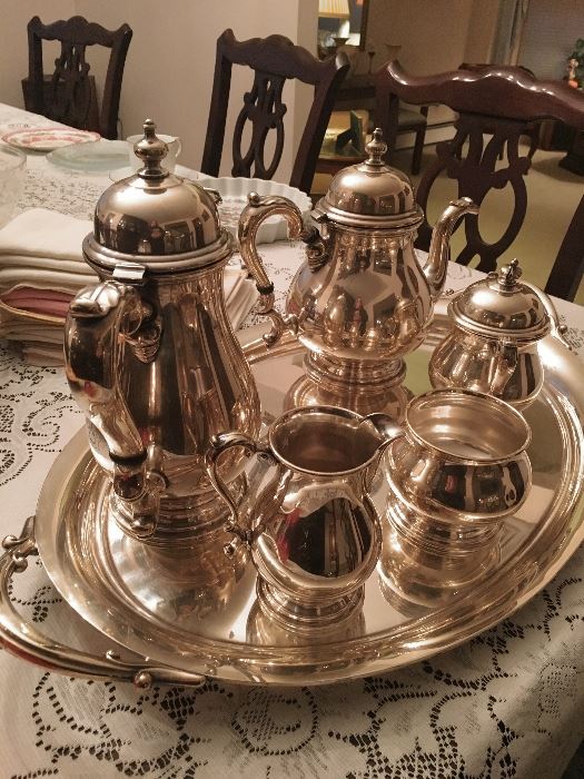 Sterling Silver Tea Set...Tray IS NOT Sterling