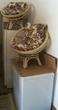 Fridge and Freezer. Rattan chairs.