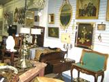 Vintage oil paintings, card/game tables. Loads of decor items.