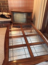 Large Glass and wood coffee table