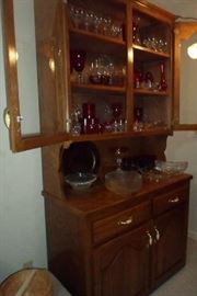small china hutch, some red glass