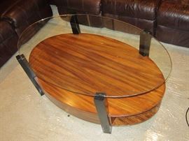 Oval Glass Top Coffee Table W/ Storage 