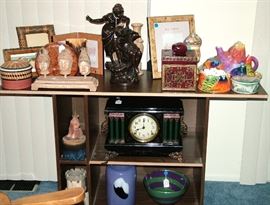 Bronze Sculptures, Baccarat, Orrefors, Art Pottery, Inlaid Wood items, Unique high end decorative items, antique clocks and so much more!