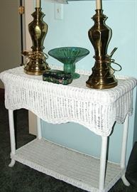 wicker table, brass lamps, art pottery, asian boxes and decorative items and so much more!