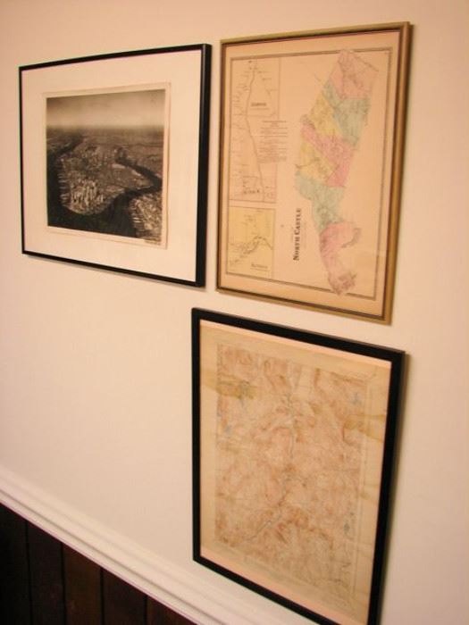 Vintage maps, aerial photos, framed and loose