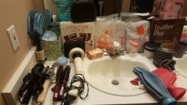 Curling irons, brushes, leather cleaner, massager