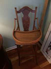 Beautiful Oak Antique High Chair