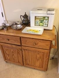 Rolling cabinet with butcher block top