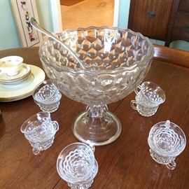Fostoria Americana punch bowl with matching cups