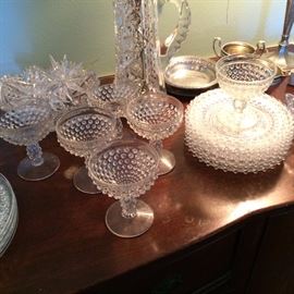 VERY NICE selection of Hobnail glass deserts, lunch plates . . .