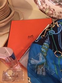 Hermes Scarf with original box and shopping bag from Paris.  Beautiful bright blues