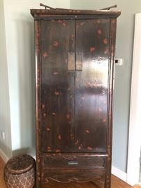 Asian armoire/cabinet with interior drawers and bottom drawer