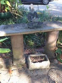 Cement garden Table & Buddha 