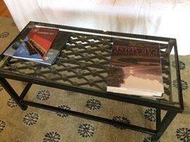 Metal table with glass top (coffee table)