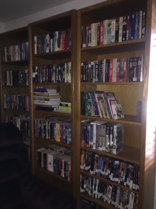 Many bookshelves, we have 5 of these.  They measures 28" x 6' x 1'