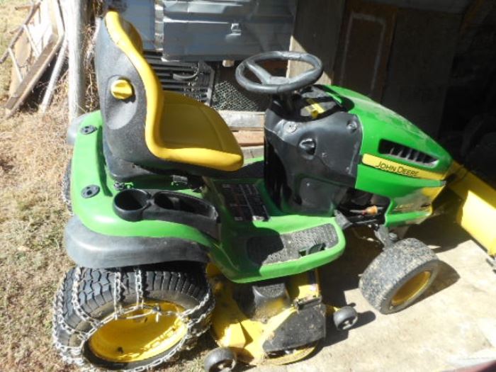 John Deere 100 series with 48' deck Riding Mower with 46' Snow Blade
