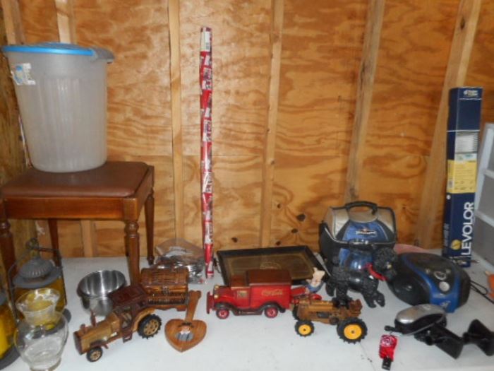 Antique trucks and Tractors, Small Antique Bench and Radios