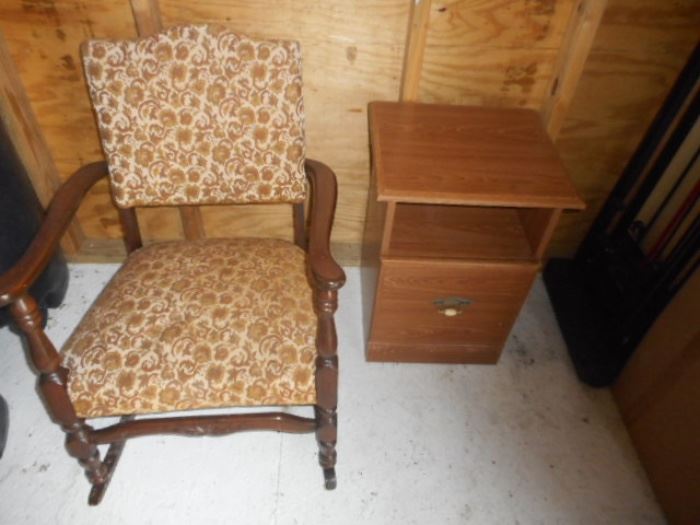 Antique Rocking Chair and Phone Table