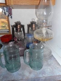 Oil lamp,Coke mugs,candy dish and battery operated lamps