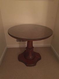 Henredon Inlaid Walnut table with custom cut glass top.