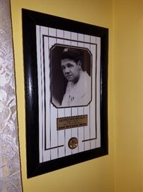 Babe Ruth portrait in pinstripe mat