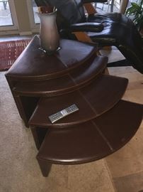 BROWN LEATHER NESTING TABLES