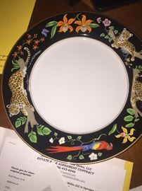LYNN CHASE JAGUAR JUNGLE FINE CHINA-2 PLATES, 2 BOWLS AND 2 CUPS AVAILABLE