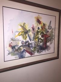 TERRI WINN 1966 SIGNED FRAMED ART