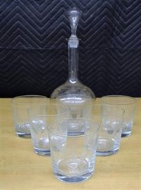 Etched Decanter & Etched Whiskey Glasses