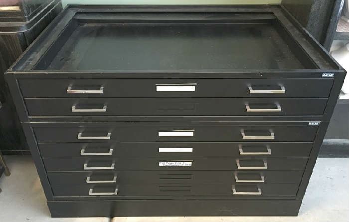 Mayline flat file storage, 2-drawer stacked on top of 5-drawer with base
