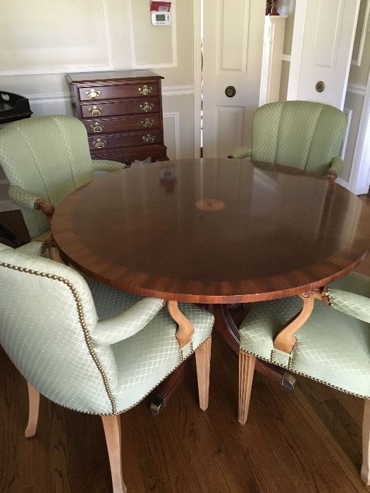 Hekman round table, matching chairs w/ newer upholstery