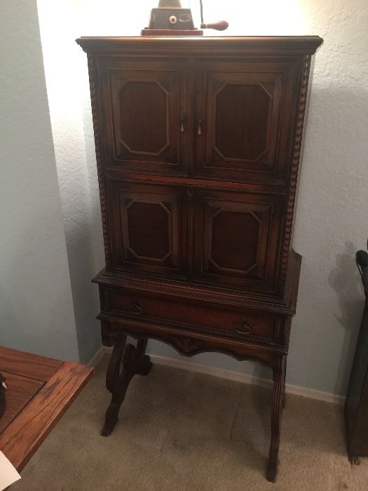 Very old oak antique sewing cabinet