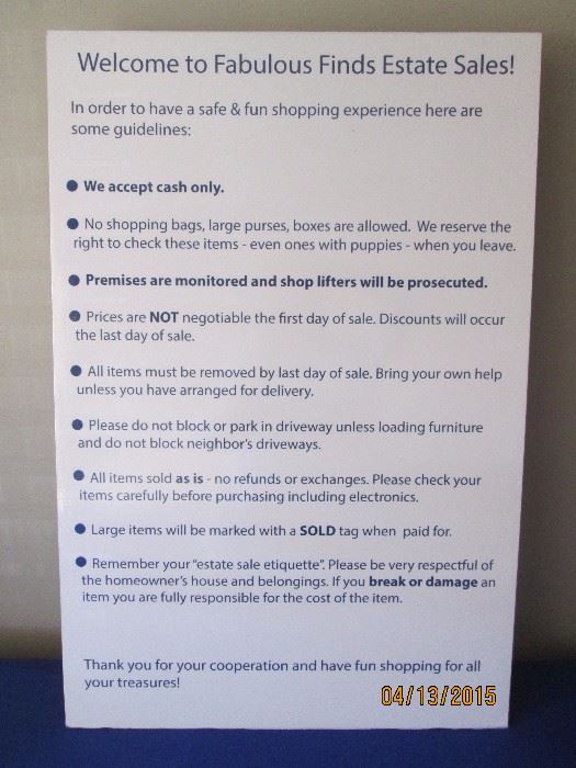 some guidelines for your shopping convenience
