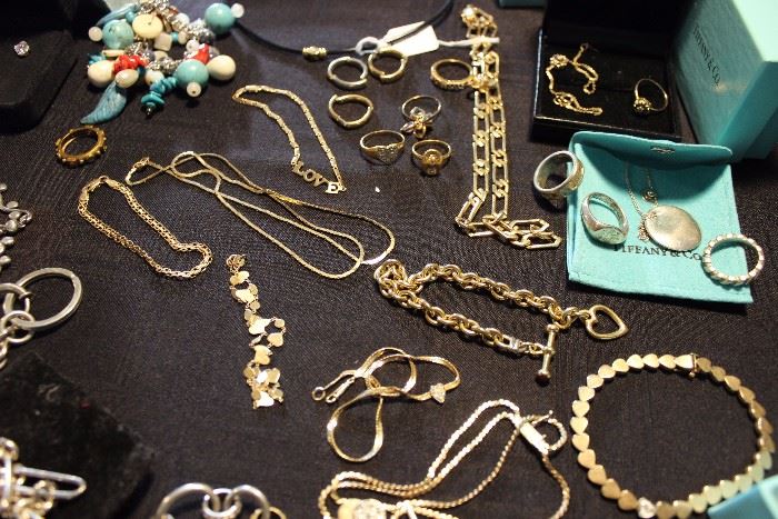 Assorted gold & sterling jewelry & Tiffany jewelry