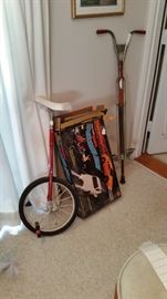 vintage unicycle and pogo stick