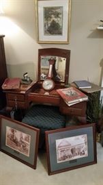 antique vanity/desk.  Many paintings