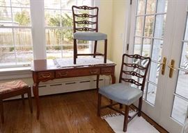 Pair of Wood Side Chairs with Upholstered Seats & Carved Details